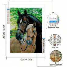 1 pieza Kit de Arte de Diamante, Pintura de Diamante 5D con patrón de Dos Caballos Corriendo, Kit de Punto de Cruz como Regalo, Bordado de Diamante de Mosaico, Adecuado para Adultos Principiantes Relajación de Precisión Manualidades, Diamante Completo Redondo Lunar DIY, Excelente para Decoración de Paredes en el Hogar y la Habitación