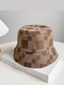 1pc Korean Style New Contrast Color Plaid Fashionable Bucket Hat, Casual Versatile Sun Protection Bucket Hat, Stylish Japanese Design - Multicolor - View 5