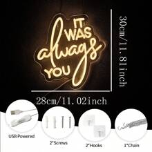 Neon "It Was Always You", dekoracja ślubna z wykorzystaniem świateł neonowych LED, romantyczna atmosfera walentynkowa, zasilanie przez USB, odpowiednie na wesela, zaręczyny, dekoracje rocznicowe, hotele, salony, bary, przyjęcia urodzinowe, wieczory kawalerskie, prezenty świąteczne, zasilanie przez USB, możliwość ponownego użycia, w zestawie akcesoria, łatwe w instalacji.