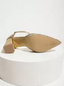 New Gold Hollow Pointed Toe Chunky High Heel Glitter Women Pumps - Gold - View 6