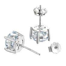 100% 925 纯银 AAAAA 锆石耳钉 女士高品质闪亮婚礼派对珠宝 - 銀色 - 查看 4