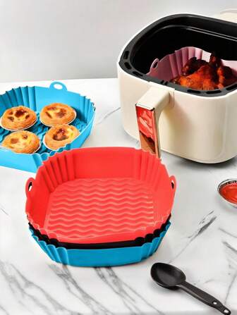 1pc Reusable Non Stick Silicone Gas Fryer Baking Tray - Square With Textured Grip - Perfect For Frying Crispy Chicken,Etc. - Essential Kitchen Accessory,Kitchen Air Fryer Accessories