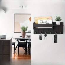 1pc Countryside Style Wooden Round Log Wall Hanging Decor With Book Shelf, Hook For Keys, Mail Rack, Easy To Install Wall Mount - Multicolor - View 4