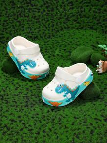 1 Pair Dinosaur Print Breathable Non-Slip One-Piece Baby Beach Clogs, Sandals