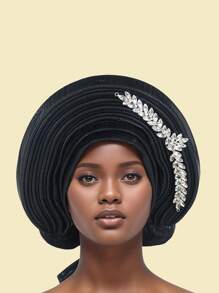 1pc Women's Headscarf, Handmade African Style Shiny Silk Layered Solid Color Rhinestone Heavy Industry Pullover Hat, Fashionable And Comfortable Headscarf Hat