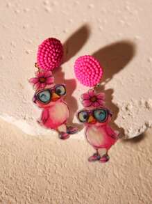 Pink Snail Funny Cute Statement Handmade Seed Bead Glasses Chicken Stud Earrings, Cartoon Kawaii Acrylic Resin Drop Dangle Earrings, Fashion Jewelry Gift For Women, Girls, Animal Lovers, Suitable For Summer, Winter, Vacation, Holiday, Beach Party - Chicken With Glasses - View 4