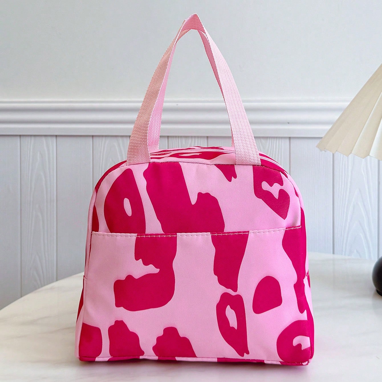 Portable Lunch Bag, Thermal Lunch Box, Bento Bag, Dinner Insulated Bag, Thickened Cute Lunch Fruit Bag For Students, Pink Leopard Print Floral Bag, School Supplies