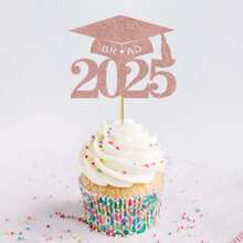 12 piezas Toppers para pastel con gorra de graduación del 2025, decoraciones para cupcakes para felicitar a los graduados de 2025 - modelo GRAD - Ver 7