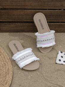 Chinelos da moda para meninas, design de borlas estilo boêmio, sandálias versáteis e simples