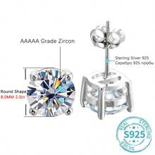 100% 925 纯银 AAAAA 锆石耳钉 女士高品质闪亮婚礼派对珠宝 - 銀色 - 查看 2