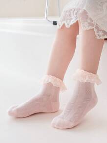 1 Pair Girls Solid Color Lace Trim Hollow Breathable Princess Baby Socks