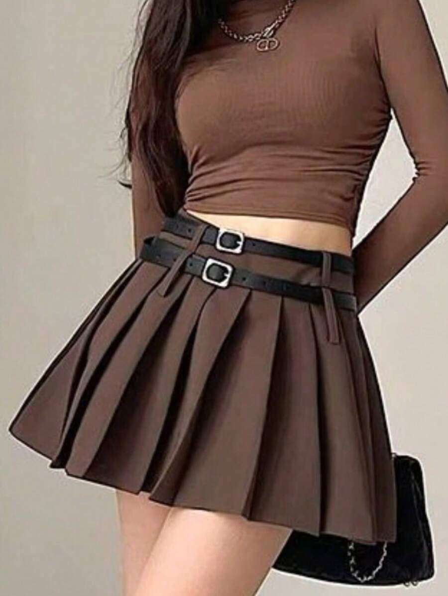 "Pleated Skirt. Classic And Super Versatile. Has Lining At The Bottom." - 巧克力棕 - 查看 1