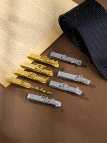 男士个性化闪亮名字领带夹，定制磨砂名字领带夹不锈钢金色西装衬衫领带装饰新郎婚礼珠宝，父亲节礼物送给父亲，精美礼物送给男朋友出席重要场合，感恩节礼物 - 金色 - 查看 3
