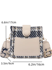 Bolso de hombro de mujer versátil de bloques de color a cuadros, bolso cruzado pequeño cuadrado de moda, bolso de estilo único casual de alta gama para primavera - Blanco - Ver 12