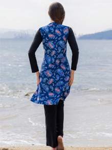 Set de 2 piezas Tankini de traje de baño con cobertura completa, de manga larga y pantalón largo, adecuado para la playa en verano