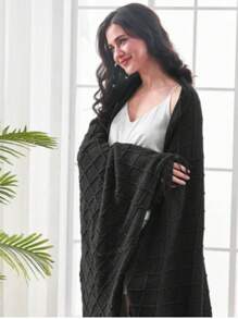 Knitted Throw Blanket, Bohemian Style In Brown, Suitable For Sofa, Bed, Autumn/Winter Use, Great For Thanksgiving And Christmas