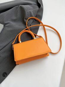 1 件橙色钱包配金属配件装饰，纯色 PU 皮革女士迷你方形手提包