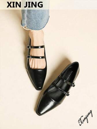 Xin Jing Shoes 秋冬女士平底乐福鞋，带扣设计休闲一脚蹬平底鞋，适合工作和休闲