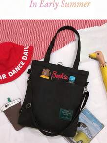 Customizable Name Embroidered Canvas Tote Bag, Suitable For Shopping, School, Student Supplies, Women High-End Diagonal Canvas Crossbody Bag, New Commuter Shoulder Tote Bag, School/Study Supplies Bag - Multicolor - View 12