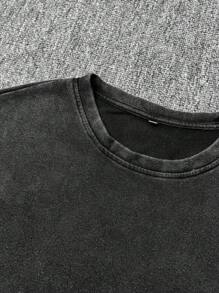 Camiseta de manga corta con cuello redondo y lavado vintage informal para hombre