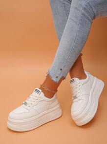 Women's Thick Sole Sneakers, Spring & Autumn New Breathable Comfortable Versatile White Casual Shoes, Height Increasing