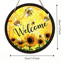 Welcome Wreath Logo, Bee And Sunflower Logo, Rural Art, Circular Wooden Logo, Wreath Center, Wreath Logo, Wreath Decoration, Door Decoration, Wall Decoration, Home Decoration, Room Decoration, Farmhouse Decoration, Porch Decoration