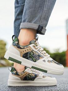 Herren Mode Graffiti-Muster zufälliges Muster Skate Lässig Segeltuch Sneaker, leicht und bequem mit dicken Schnürsenkeln, Streetstyle geeignet für Teenager und Studenten