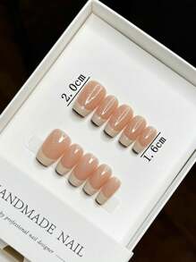 Uñas postizas, diseño de manicura francesa con borde negro hecho a mano, suministros de arte de uñas