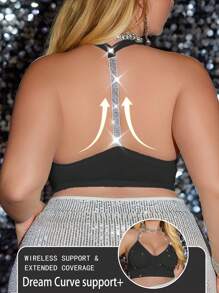 Biustonosz damski plus size z ozdobnymi kryształkami, miękki i wygodny