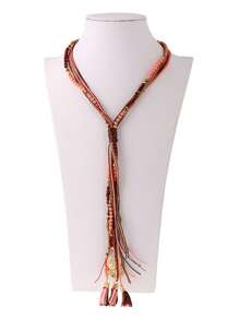 1 pieza Collar largo con borlas estilo bohemio, collar de país estilo boho multicolor de turquesa azul y rosa, accesorio de joyería de moda para mujer para vacaciones, fiesta de baile, cadena de suéter