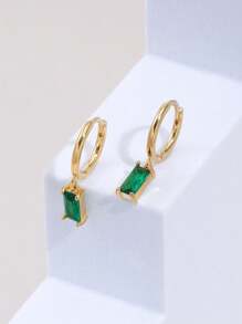 1 Pair Fashionable Copper Gold Plated Zirconia Earrings, Suitable For Everyday Wear