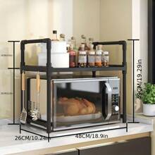 A Versatile Metal And Plastic Storage Rack, Shelving Rack, Baking Rack - Countertop Layered Kitchen Storage Organizer, Double-Sided Shelf With Hooks, No Power Required, Available In Black And White, With Two - And Three-Tier Options For Kitchen, Living Room, Bathroom And Lab Storage Racks. - Multicolor - View 3
