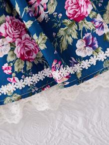 Vestido de flores con estampado floral lindo para niñas, vestido de princesa de flores de verano de moda clásica con parches de encaje