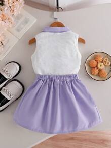 Young Girl Elegant Sleeveless Top & Pleated Skirt 2 Pieces Set, Summer