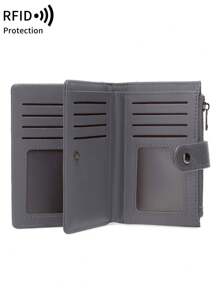 MIYIN Vintage RFID Blocking Multi-Functional Multi-Card Slot Short Wallet, With Zipper And ID Window, Can Hold Credit Cards, Cash, Letters, Suitable For Daily Carry, Vintage Casual Style, Can Hold Coins, Credit Cards, ID, Cash, Letters. Tri-Fold Design, Zipper Wallet, Christmas Gift, Thanksgiving Gift, Birthday Gift, Anniversary Gift, Men's Wallet, Handbag, Long Wallet. - Grey - View 7