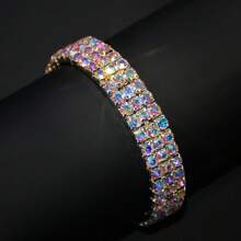 1pc 7 Rows Ab Color Rhinestone Elastic Bracelet For Ladies, Festival Party Wedding Jewelry - Silver - View 21