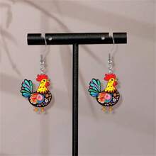 Pendientes colgantes de pollo acrílico de doble cara - Elegantes accesorios de moda colgantes, joyas encantadoras para mujeres, hipoalergénicos, adecuados para uso diario, fiestas y regalos, accesorio para todas las temporadas, un regalo ideal para familiares y amigos