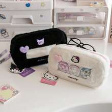 Sanrio 1pc Sanrio Hello Kitty Plush Transparent Window Pencil Case, Cute Cartoon Student Stationery Storage Bag With Zipper, Suitable For Birthday/Back To School Gifts