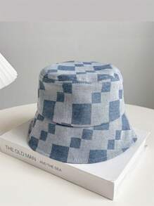 1pc Korean Style New Contrast Color Plaid Fashionable Bucket Hat, Casual Versatile Sun Protection Bucket Hat, Stylish Japanese Design - Multicolor - View 9