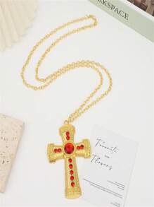 Modischer Schmuck für Herren und Damen, Totenkopf Halskette, vielseitiger Retro-Look, diamantbesetzter langkettiger Kreuz-Sweater, Zubehör für den Tag der Himmelfahrt Jesu