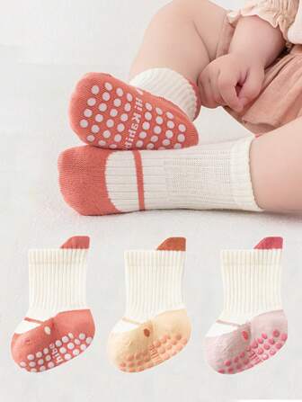 3 双幼儿女孩可爱儿童室内/户外地板袜，适合日常生活，四季皆宜