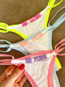 Kit With 3 Thongs Phrases Colors One Size Neon Candy Color Lingerie Sensual Thread - Nhiều màu - Xem 3