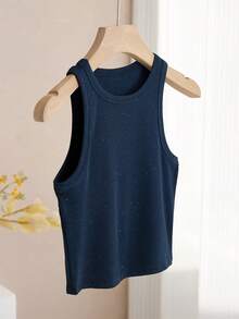 Colorful Dotted Knitted Ribbed Tank Top, Minimalist Casual Yoga & Workout Shirt