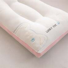 1pc Grade A Cute Embroidered Lucky Cat Couple Pillow, Filled With High-Elastic Fiber, Skin-Friendly And Comfortable For Sound Sleep, Scientifically Designed Zoned Support For Multiple Sleeping Positions, Highly Antibacterial, Bedding 3D Pillow
