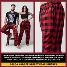 Calça Xadrez Inverno  Esportiva Boca Larga 100% Algodão Premium Flanela Reta Street Unissex - Vermelho - Visão 3