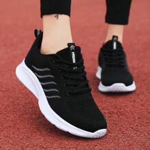 Chaussures de sport pour femmes, légères, basses, à lacets devant, chaussures de course noires décontractées, convenant à la fitness, la randonnée et les voyages