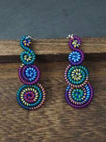 Pendientes colgantes de estilo retro con espiral arcoíris colorido, joyas de moda, accesorios elegantes clásicos para mujer, regalo ideal para aniversario, cumpleaños, San Valentín