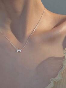 1pc Elegant & Sweet Bow Pendant Necklace, 925 Sterling Silver, Fashion Versatile Lightweight Design, Suitable For Women Everyday Wear - Butterfly Necklace - View 3