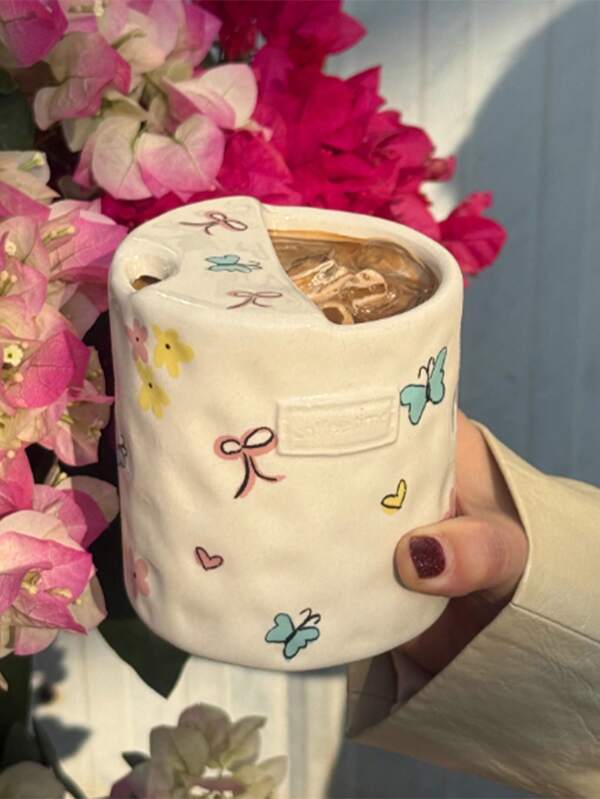 1 Peça Caneca de Cerâmica com Laço em Estilo Ins, Xícara de Café/Chá, Presentes para Ela no Início do Ano Letivo