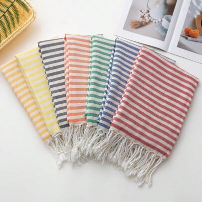 1pc Lightweight Striped Turkish Quick Dry Beach Towel, Ideal For Beach, Camping, Swimming, Sunbathing, Holiday Travel, Leisure Activity, Party Accessory
